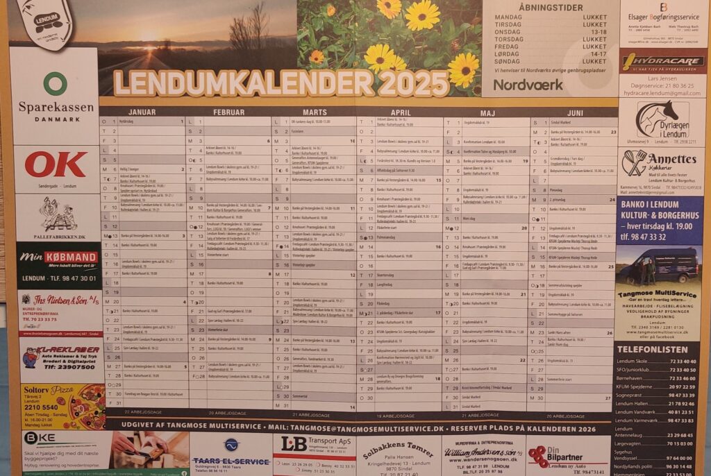 Lendumkalenderen 2025 januar til juni.
